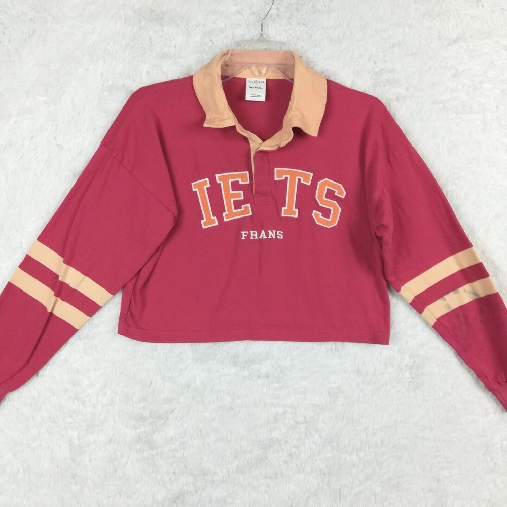 IETS Frans Womens Top Cropped Rugby Red Orange Collared Sporty S